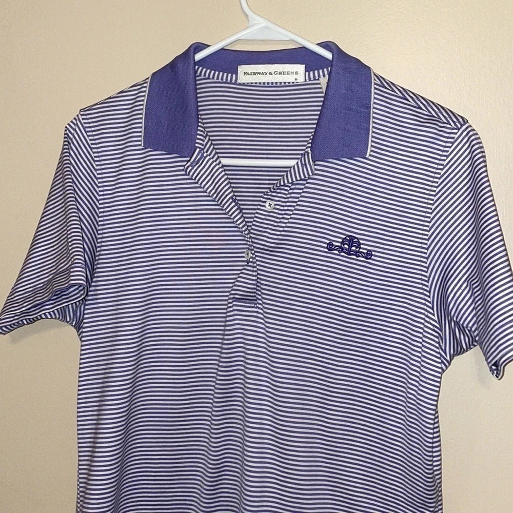 Fairway & Green women’s polo shirt Medium top striped embroidered logo purple - Picture 2 of 6